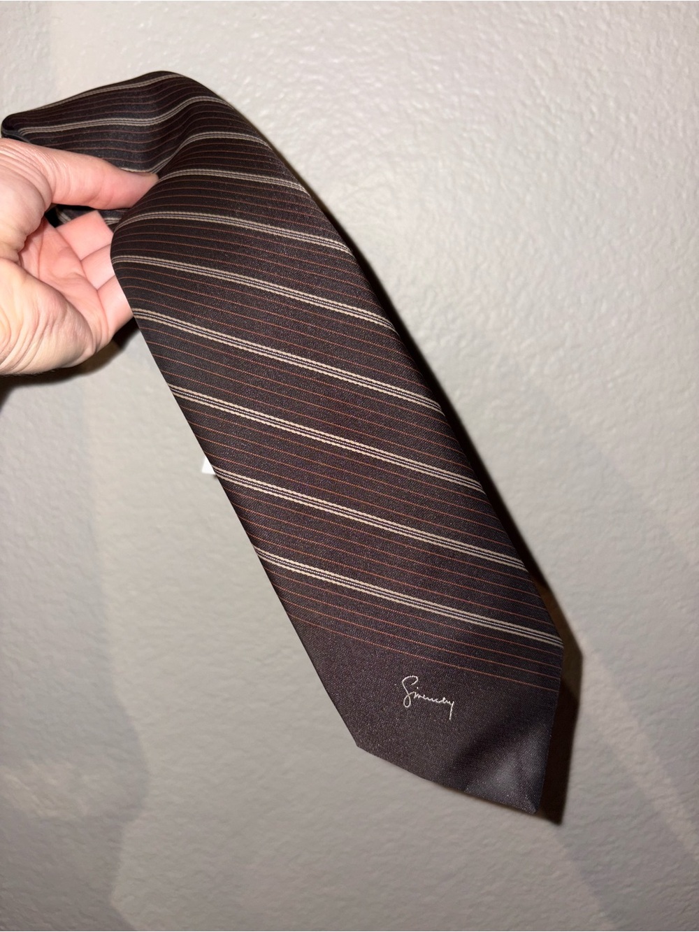 Givenchy Brown Tie with Cream and Rust Stripes